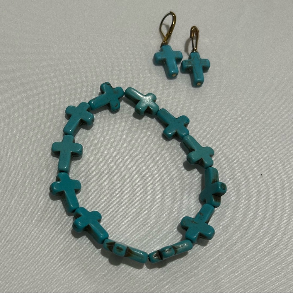 Turquoise Cross Bracelet and Earring Set